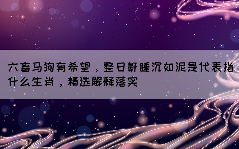 六畜馬狗有希望，整日鼾睡沉如泥是代表指什么生肖，精選解釋落實